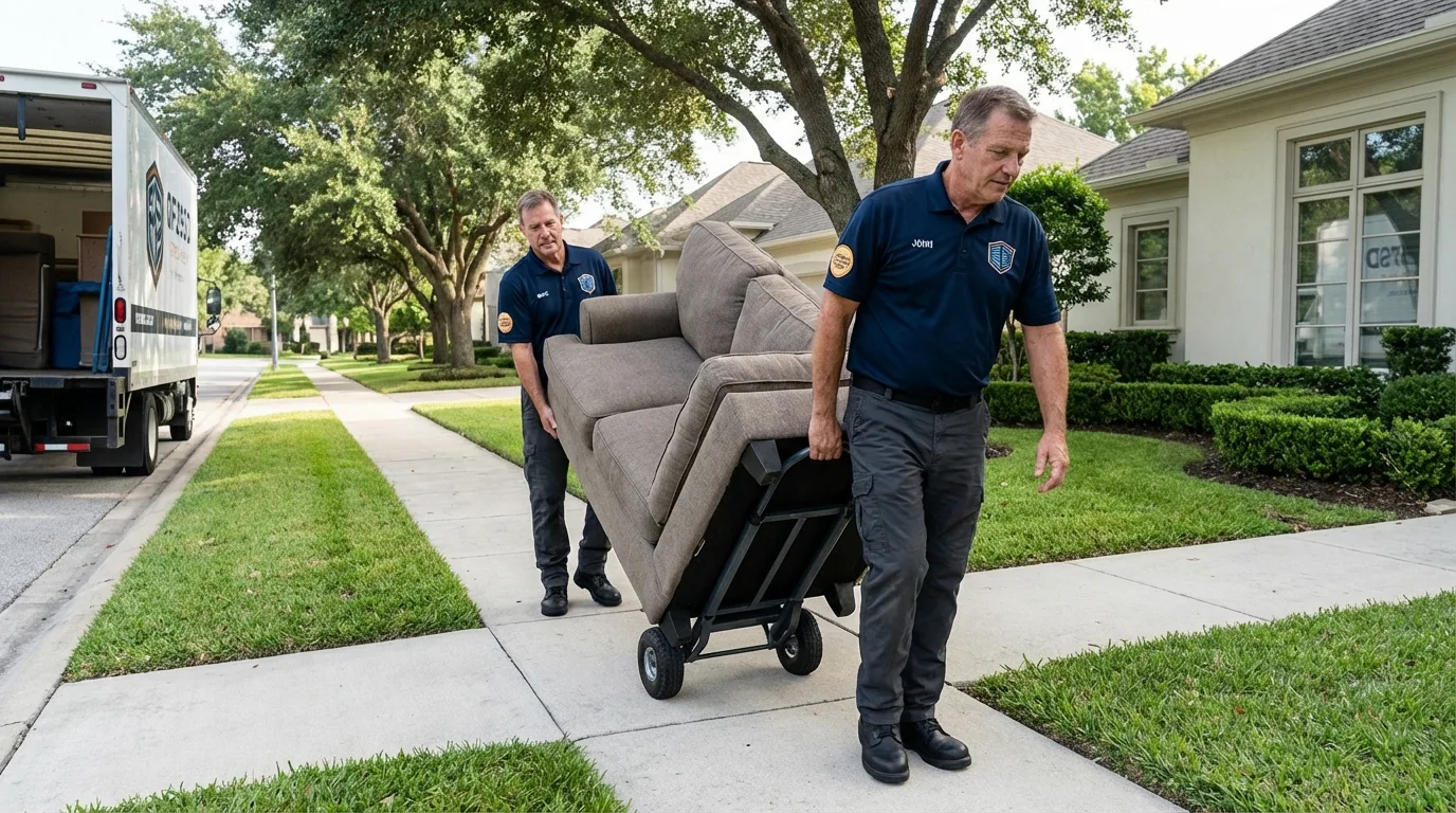 Local residential moving crew loading furniture in Mineral Wells, TX